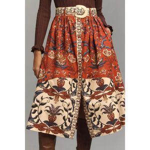 Farm Rio Winter Breeze Button-Front A-Line Midi Skirt LARGE 100% Cotton Large